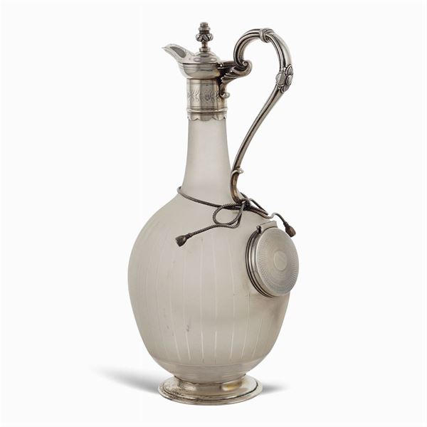 Caraffa in vetro e metallo argentato