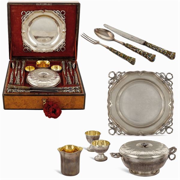 Important silver and polychrome enamel travel service