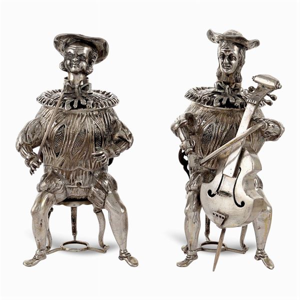 Pair of silver musician table ornaments