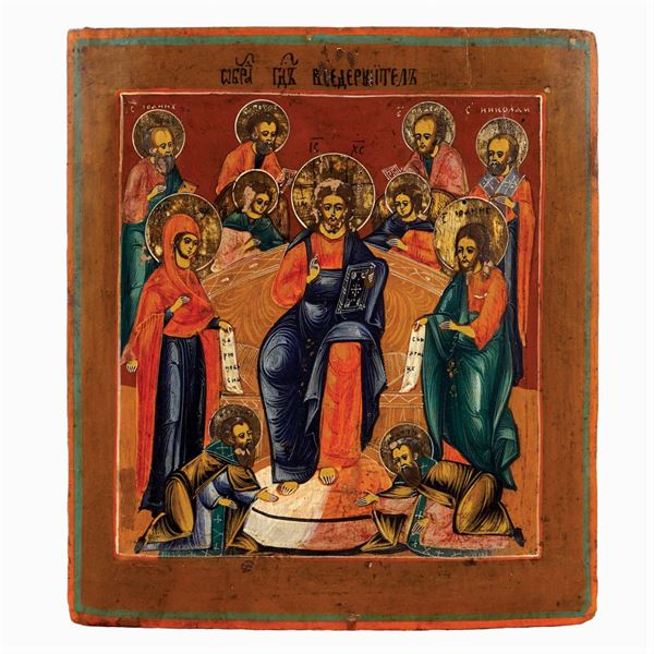 Icon depicting the Christ on the throne with the Deesis