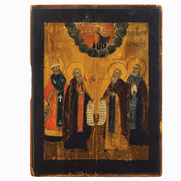Icona raffigurante quattro santi e il Cristo Redentore