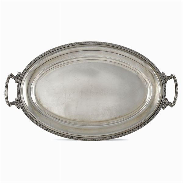 Two-handled oval silver tray