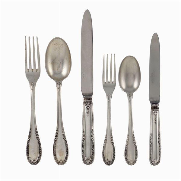 Silver cutlery service Impero decoration, (36)  (Italy, 20th century)  - Auction Fine Silver & The Art of the Table - Colasanti Casa d'Aste