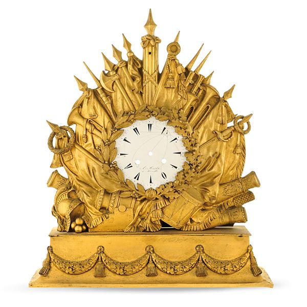 Orologio da tavolo in bronzo dorato  (XIX - XX Sec.)  - Asta FINE ART DA UNA PRESTIGIOSA DIMORA UMBRA  - Colasanti Casa d'Aste