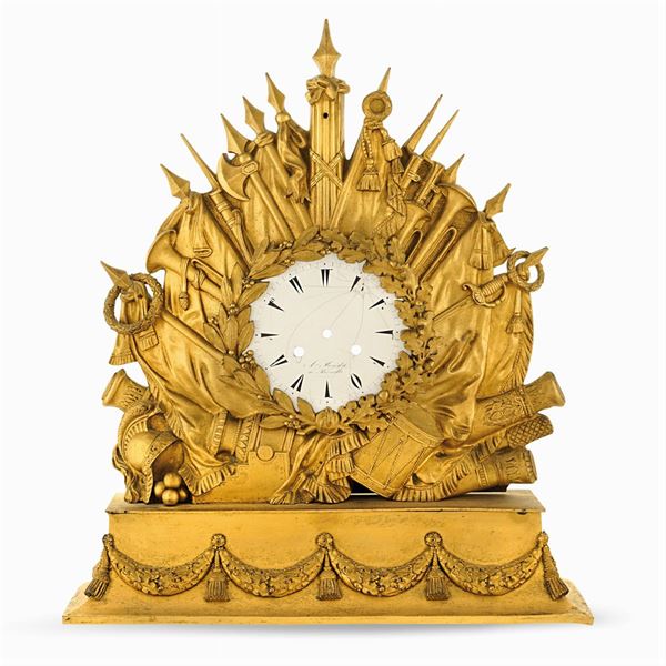 Golden bronze table pendulum clock (only structure)