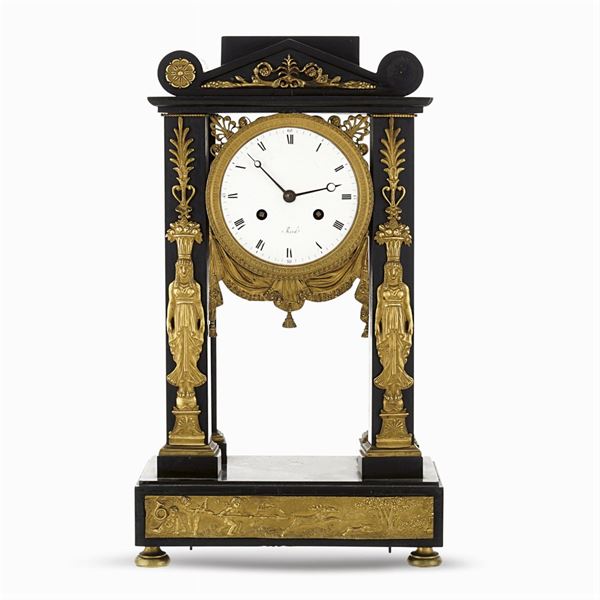 Marble and bronze mantel clock