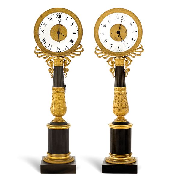 Coppia di orologi "a bougie" in bronzo  (Francia, XIX Sec.)  - Asta FINE ART DA UNA PRESTIGIOSA DIMORA UMBRA  - Colasanti Casa d'Aste