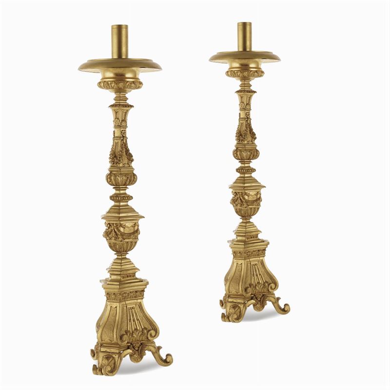 Coppia di Torcieri in Bronzo Dorato