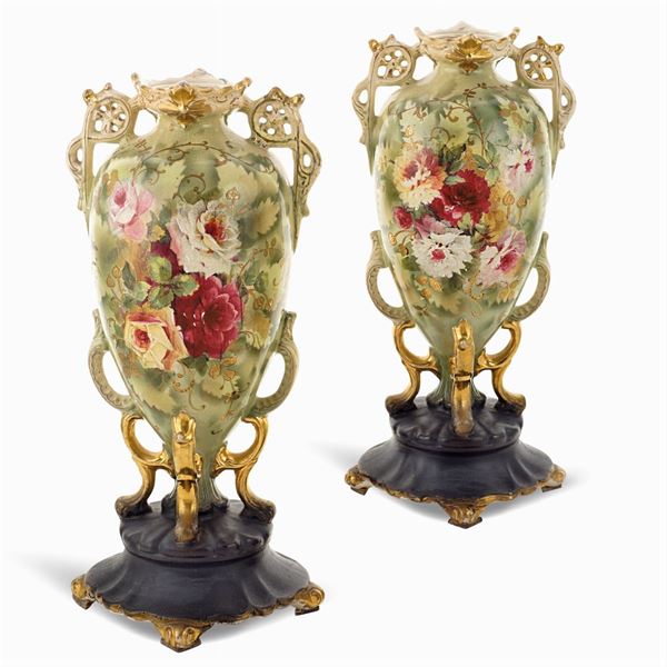 Pair of polyvhrome porcelain vases