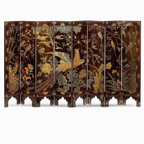 Wood and varnish folding screen  (China, 19th century)  - Auction Fine Art from an umbrian property - Colasanti Casa d'Aste