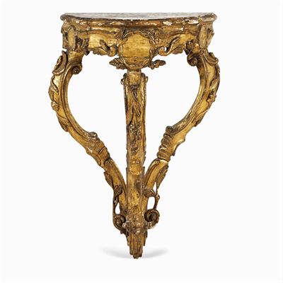 Console a Goccia in Legno Dorato ed Intagliato