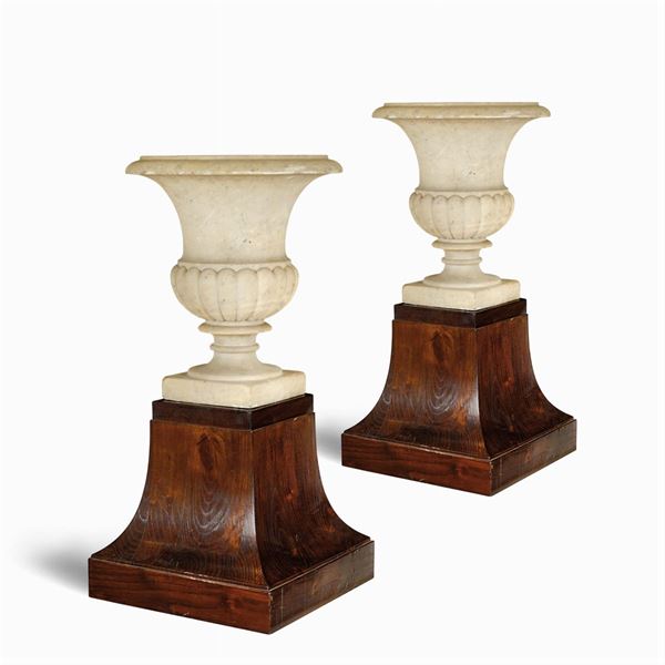 Pair of with marble medicean vases