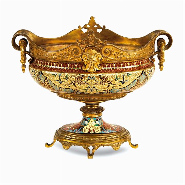 Centrotavola fioriera in bronzo dorato
