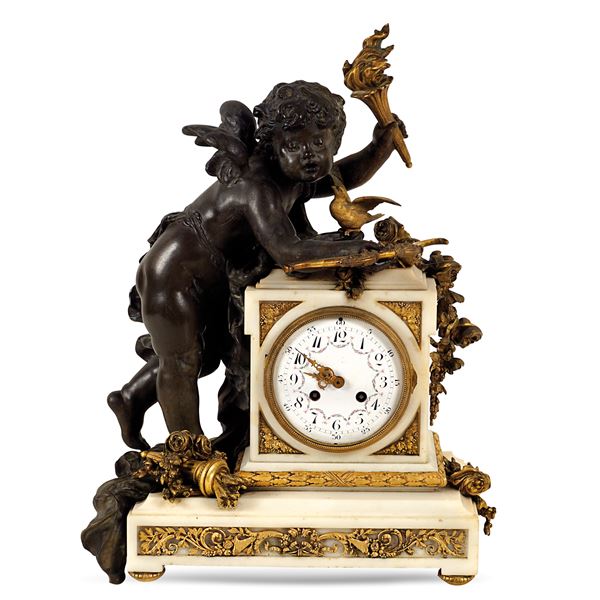 White marble, burnished and bronze clock