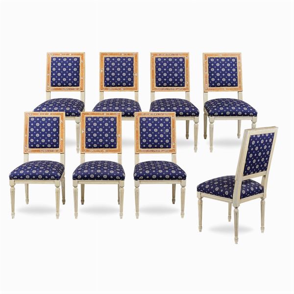 Eight vernished wood and marble chairs  (20th century.)  - Auction Fine Art from an umbrian property - Colasanti Casa d'Aste