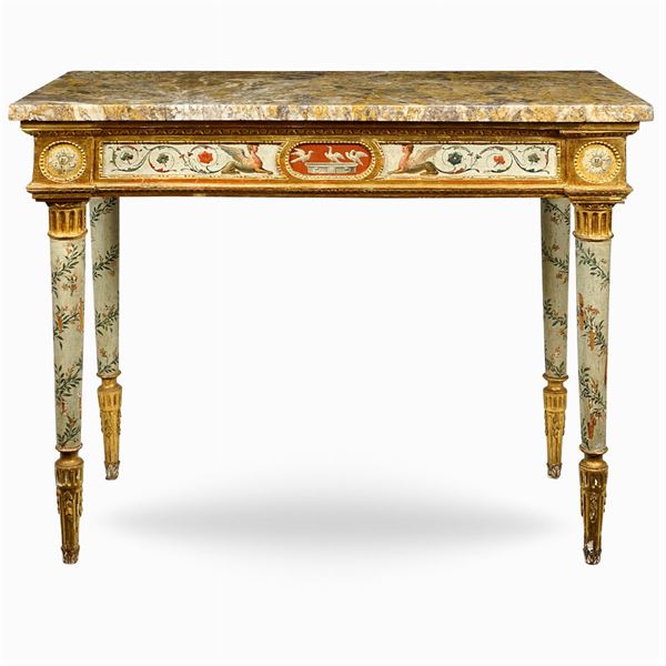 Varnished and gilt wood console