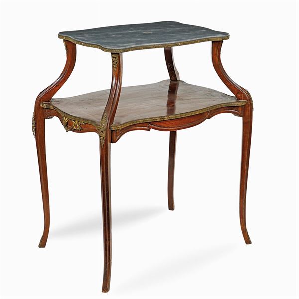 Mahogany and marble two shelf table