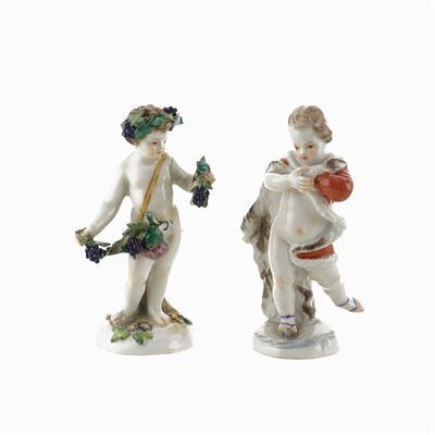 Meissen, Due Figure in Porcellana Policroma