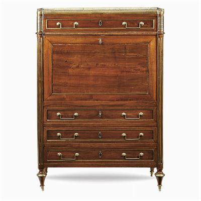 Secretaire in Noce Filettato in Bronzo Dorato