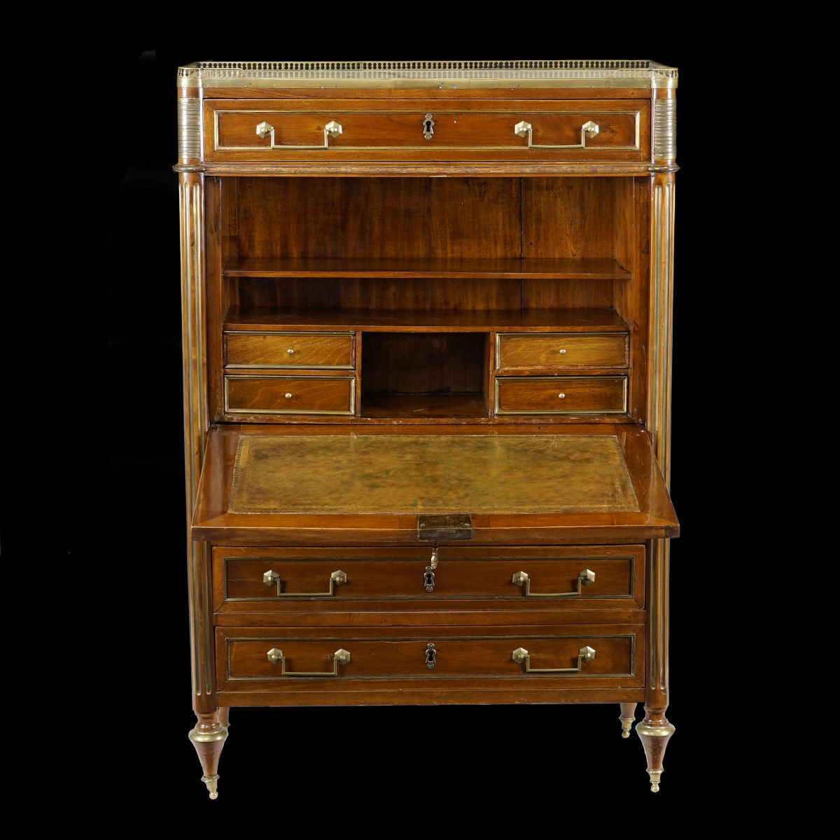 Secretaire in Noce Filettato in Bronzo Dorato