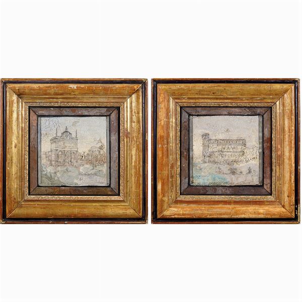 A pair of scagliola panels