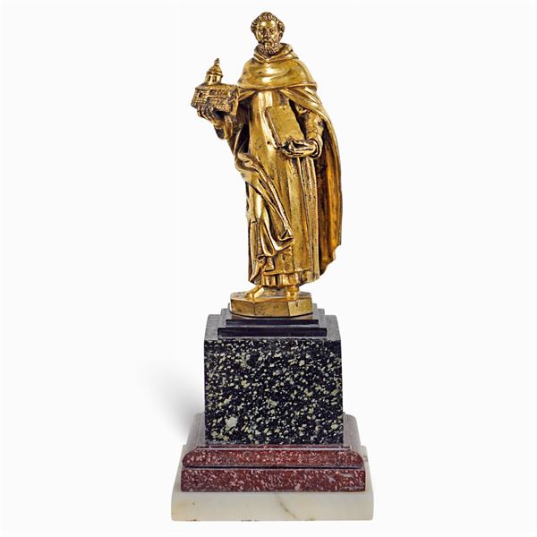 Scultura in bronzo dorato e marmo