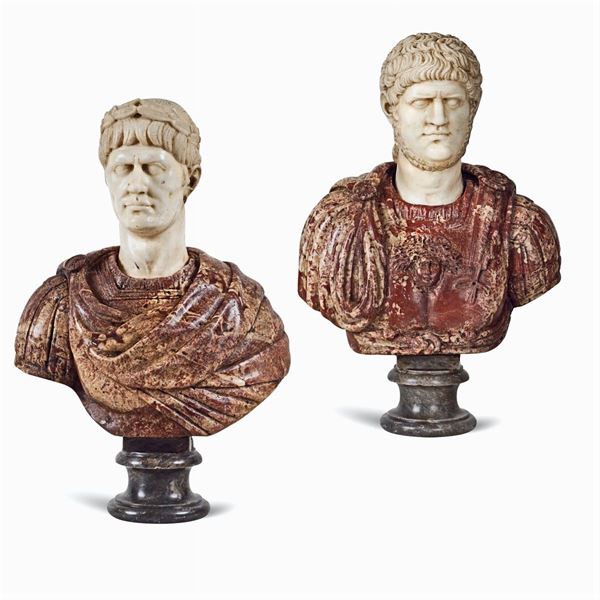 a pair of marble portrait busts