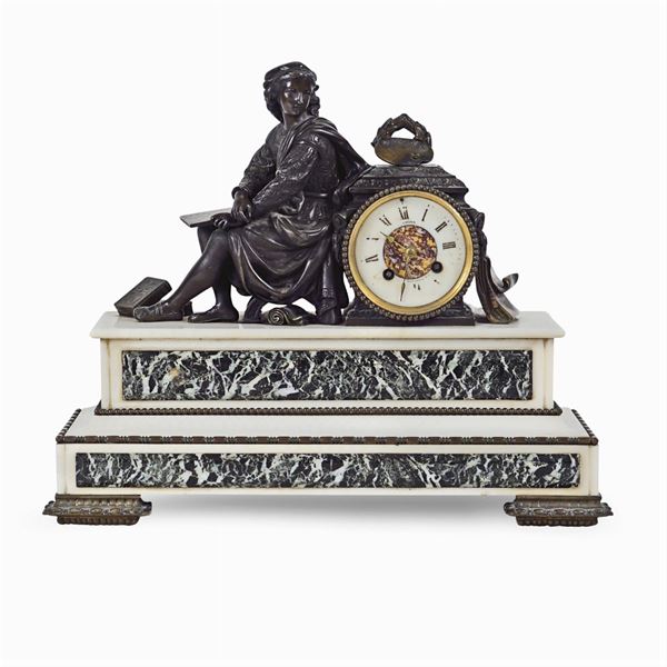 Bronze and marble mantel clock