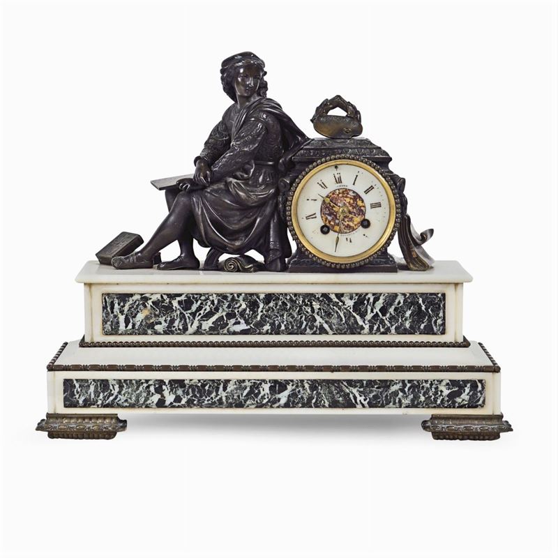 Orologio da Tavolo in Bronzo e Marmo