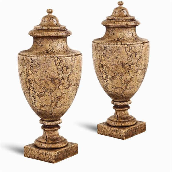 a pair of spanish broccatello vases