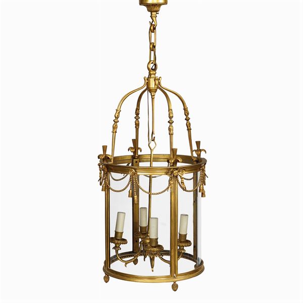 Lanterna in bronzo dorato a quattro luci  (XX Sec.)  - Asta FINE ART DA UNA PRESTIGIOSA DIMORA UMBRA  - Colasanti Casa d'Aste