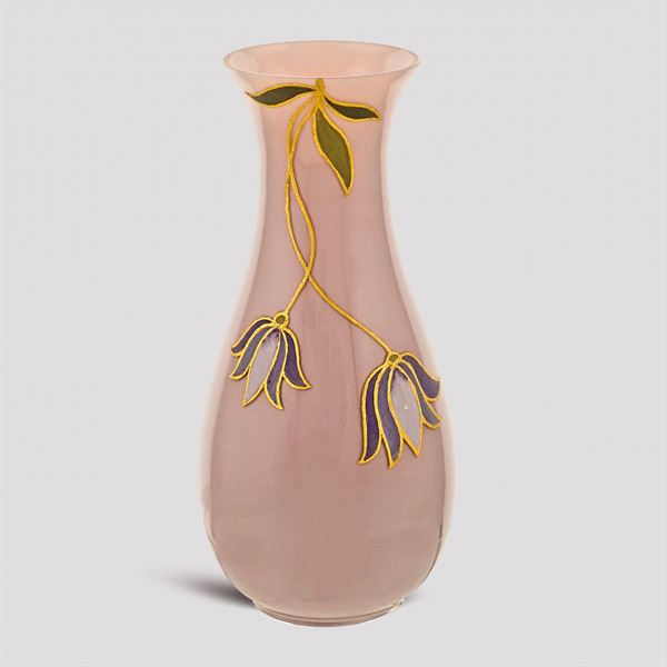 Vaso in opalina rosa smaltato