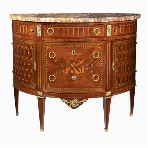Various woods demilune sideboard  (France, 19th - 20th century)  - Auction OLD MASTER AND 19TH CENTURY PAINTINGS - I - Colasanti Casa d'Aste