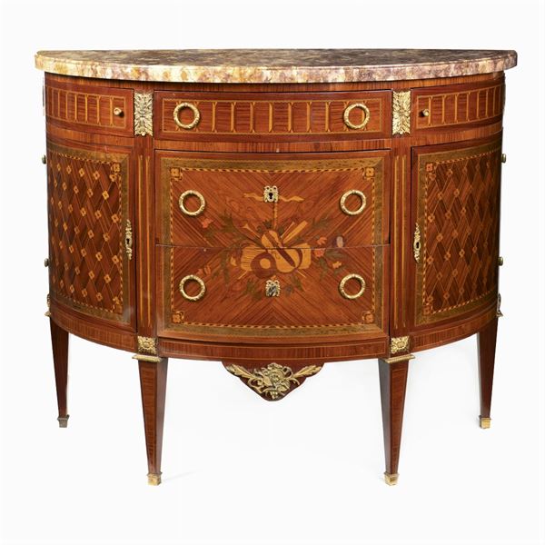 Various woods demilune sideboard