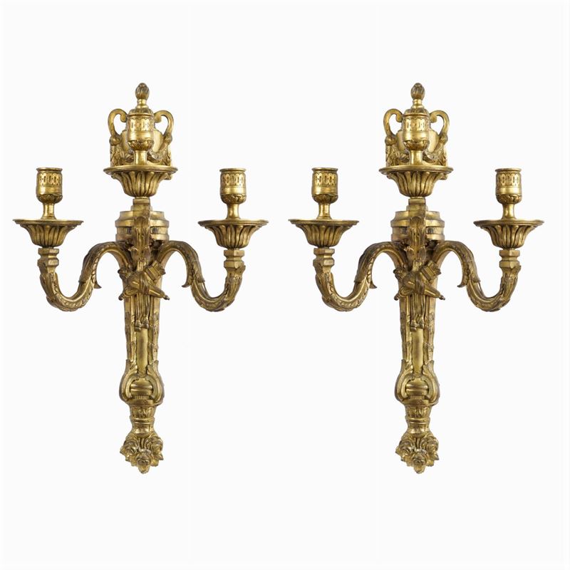 Coppia di Appliques a Tre Luci in Bronzo Dorato