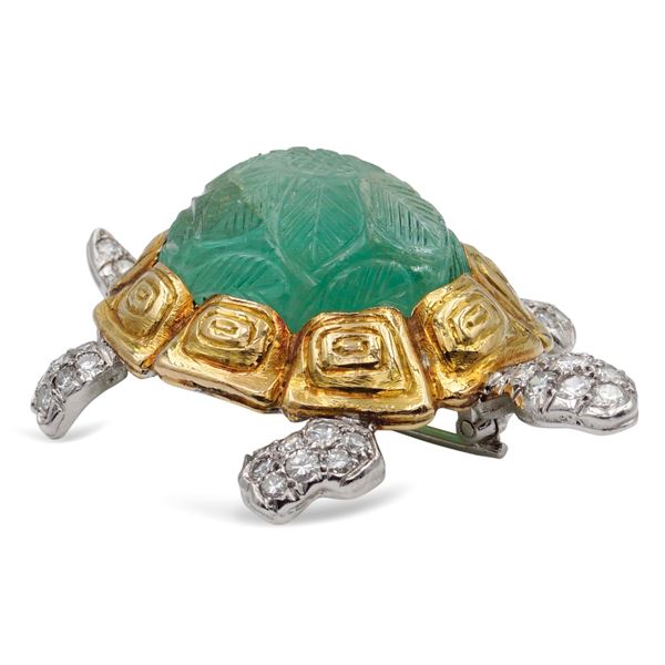 18 kt white gold and gold turtle brooch