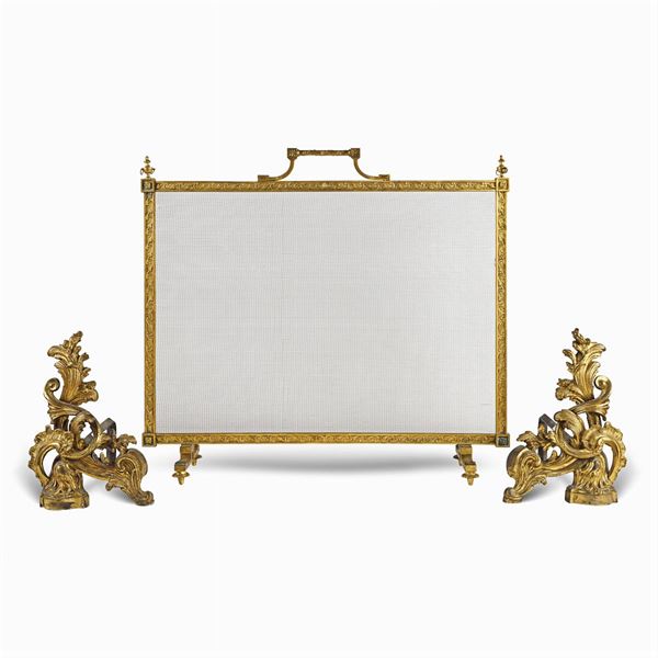 Gilt bronze fireplace set  (France, 20th century)  - Auction OLD MASTER AND 19TH CENTURY PAINTINGS - I - Colasanti Casa d'Aste
