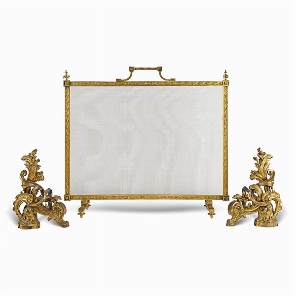 Set da camino in bronzo dorato