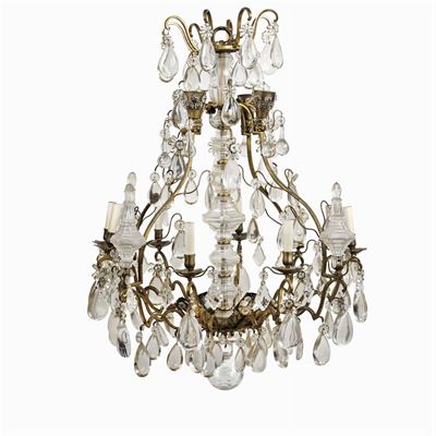 Lampadario a 18 Luci in Bronzo e Cristallo