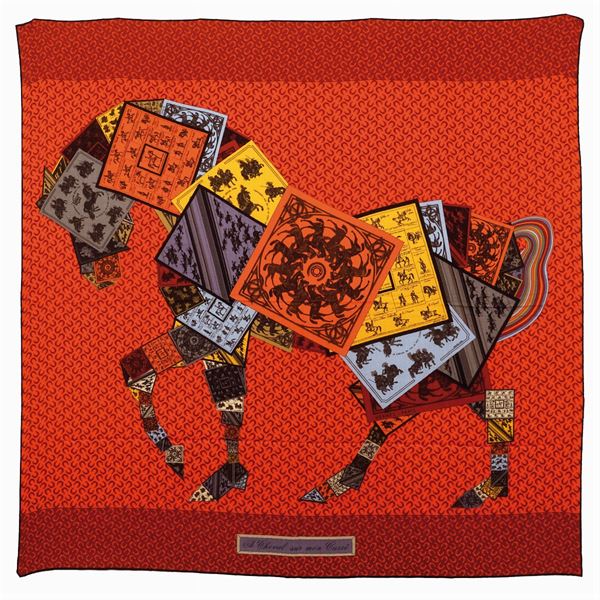 Hermès, foulard  "A cheval sur mon carré" print