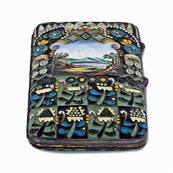 Silver and enamel cigarette box