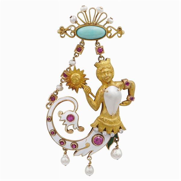E. Giansanti, spilla scultura in oro giallo 18kt