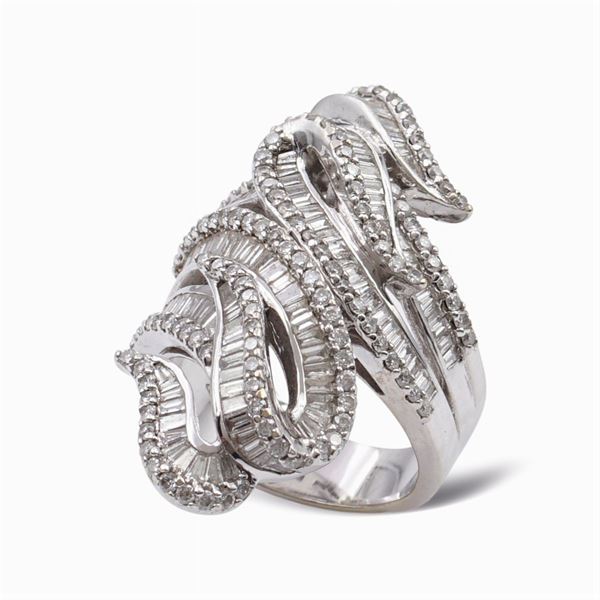Anello a losanga in oro bianco 18kt e diamanti