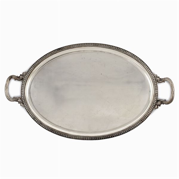 Oval silver tray with two handles