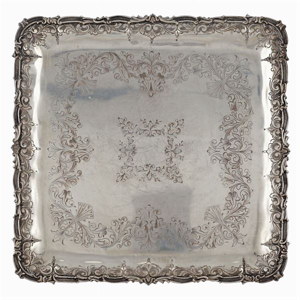 Squared silver tray  (Italy, 20th century)  - Auction FINE SILVER & THE ART OF THE TABLE - III - Colasanti Casa d'Aste