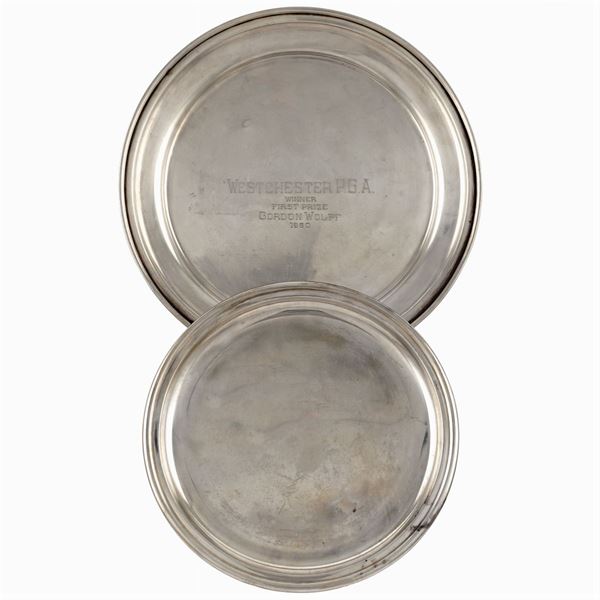 Group of two circular silver trays