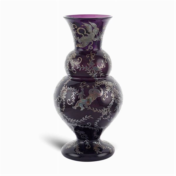 Silver and glass vase