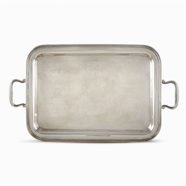 Rectangular silver tray with two handles