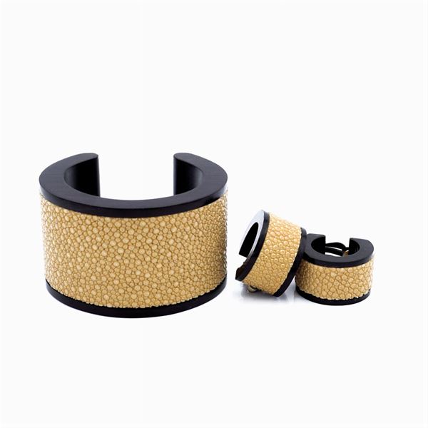 Parure bijou vintage in galuchat e legno