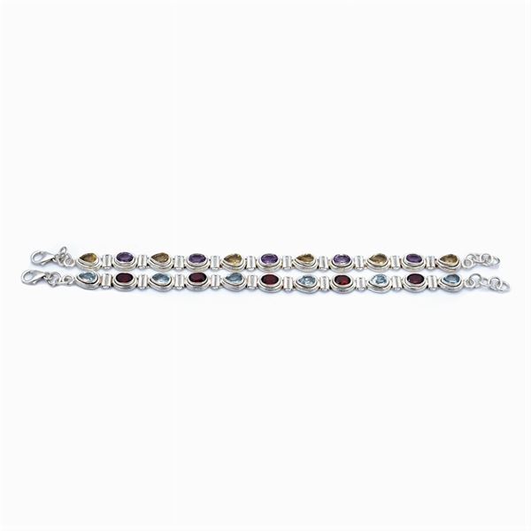 Coppia di bracciali in argento e pietre colorate